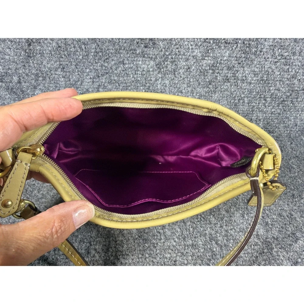 Vintage Coach Yellow Patent Leather Small Wristlet Bag Purple Lining Gold Logo